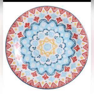 222 Fifth Tavira Blue 11" Geometric Floral Colorful Dinner Plate set of 2 Glossy